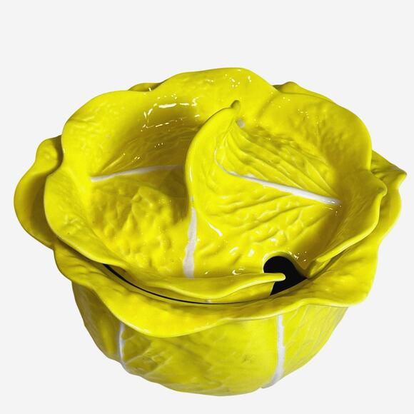 Secla Portugal Majolica Yellow Cabbage Pottery Soup Tureen/Lid-Mid Century-Rare - Picture 1 of 7